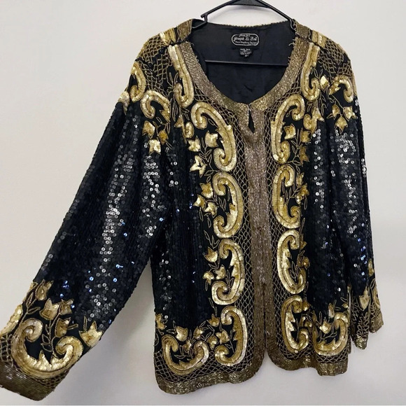 Vintage Joseph Le Bon sequin blazer top plus-size party holiday Christmas - Picture 1 of 8